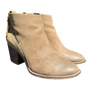 Blondo Nivada Waterproof Brown Leather Ankle Boots Block Heel Booties 10 Boho